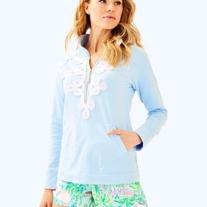 Lilly Pulitzer Skipper Popover Pullover with White Embroidery